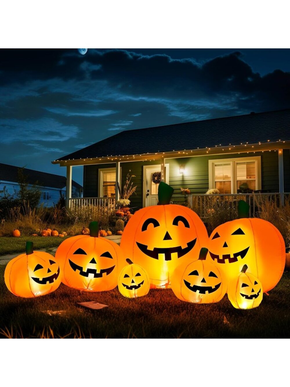 New 7.5FT Halloween Inflatable Pumpkin Outdoor Decor 7 LED Lights Cold White